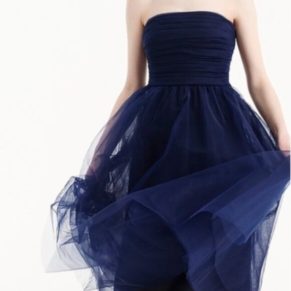 J. Crew Tulle Pleated Dress - Navy - Picture 2 of 8